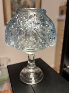 Westmoreland Blue Wildflower & Lace Shade with Clear Pedestal Base Fairy Lamp